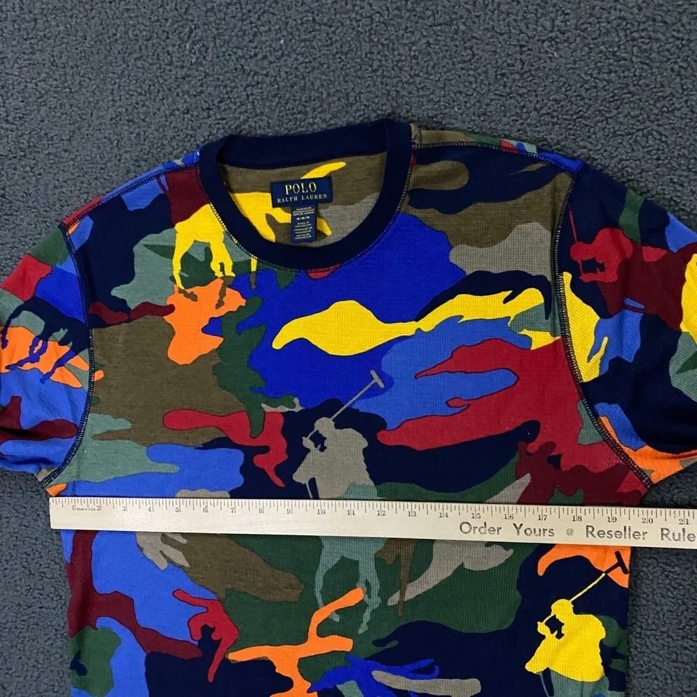 Polo Ralph Lauren Thermal Shirt Mens Medium Camo‎ Pony Waffle Knit Pajama Sleep